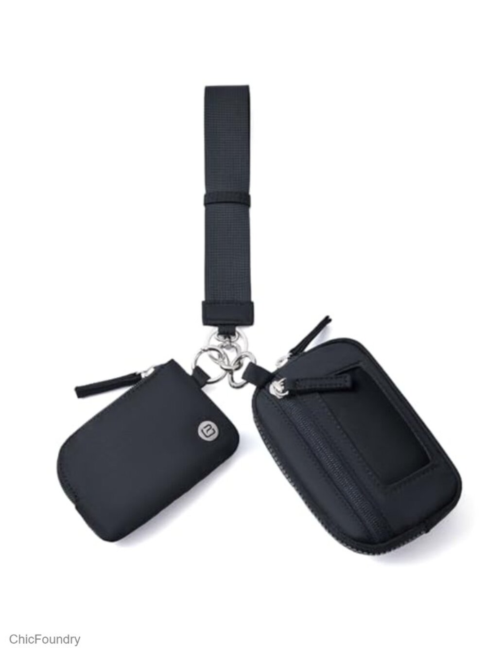 RFID Wristlet Wallet Dual Pouch Nylon Keychain Zip Coin Purse